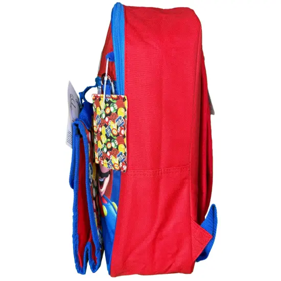 Nintendo Super Mario Red 5pc 16" School Backpack Set with a lunch bag, water bottle, carabiner clip & ID holder, Blue {6}
