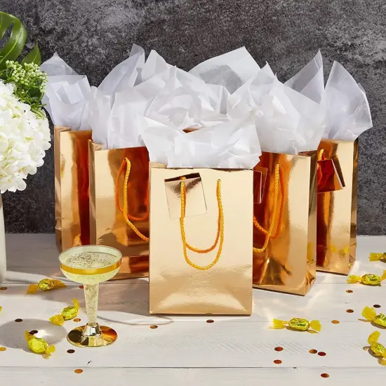20 Pack Small Gold Party Favor Paper Gift Bags Bulk with Handles and Tissue Paper for Birthday (5.45 x 7.8 x 2.45 inches) {3}