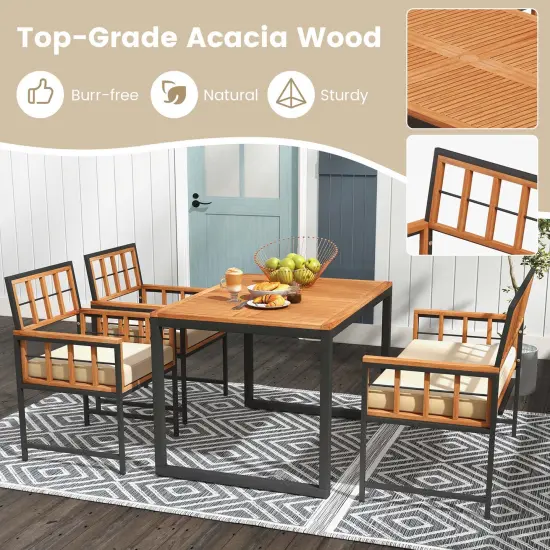 Costway 4 Piece Patio Dining Set Outdoor Wood Dining Furniture with 2 Chairs & 1 Lovesea {6}