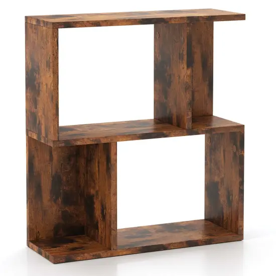 Costway 1/2 PCS 3-Tier Bookshelf Geometric Bookcase Side Table with Open Storage Display Shelf Brown {7}