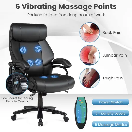 Costway Big and Tall Office Chair 500lbs with 6-Point Massage Wide Seat & Padded Armrests {2}
