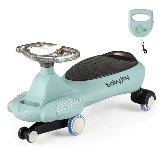 Babyjoy Wiggle Car with Hauling Rope Ride on Toy with Under-Seat Storage &Swing Car Beige/Green {8}