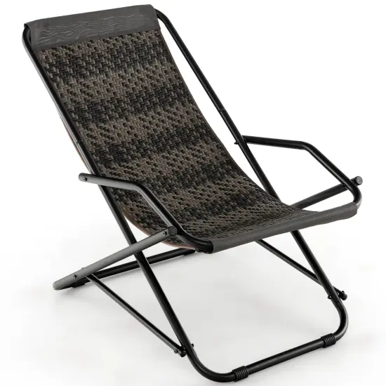 Costway Patio Folding Rattan Sling Chair Rocking Lounge Chaise Armrest Garden Portable {1}