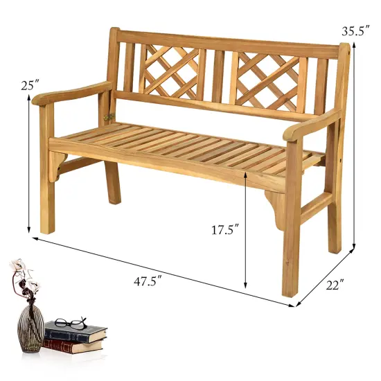 Costway Patio Outdoor Solid Wood Bench Folding Loveseat Chair Park Garden Deck Furniture {2}