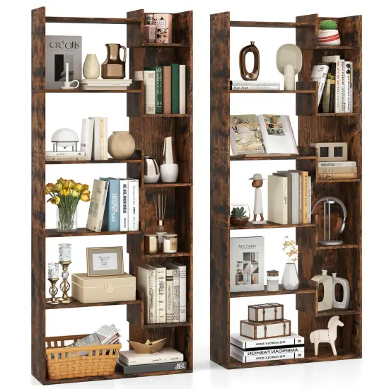 Costway 1/2 PCS 6-tier Bookshelf Tall Display Shelf with 11 Open Shelves 2 Anti-tipping Kits Black/Natural/White {1}