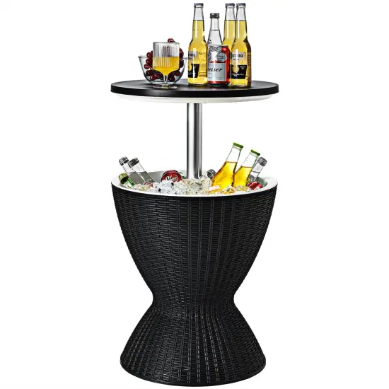 Costway 8 Gallon 3 in 1 Patio Rattan Cooler Bar Table Adjust Ice Bucket Brown\Black {9}