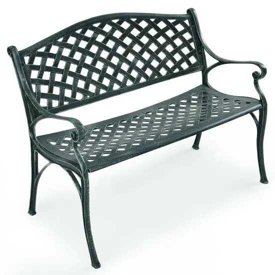 Costway 40'' Outdoor Antique Garden Bench Aluminum Frame Seats Chair Patio Garden Furni {1}