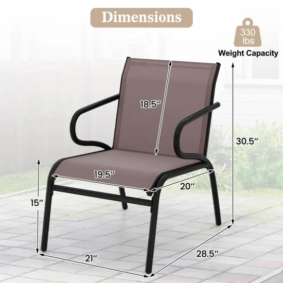 Costway Patio Chairs Set of 2/4/6 with Breathable Fabric & Metal Frame Armrests for Poolside Brown/Gay {3}
