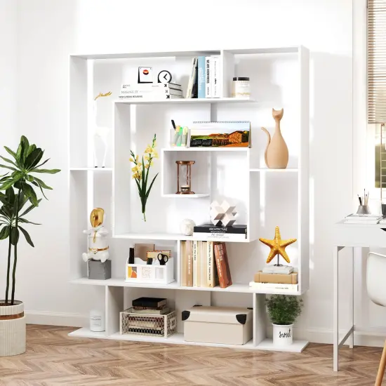 Costway 7-Tier Bookshelf Geometric Bookcase with 2 Anti-Tipping Kits Rustic Brown/White {5}