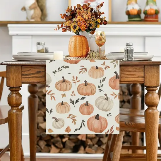 Fall Table Runner Maple Leaf Pumpkin Seasonal {2}