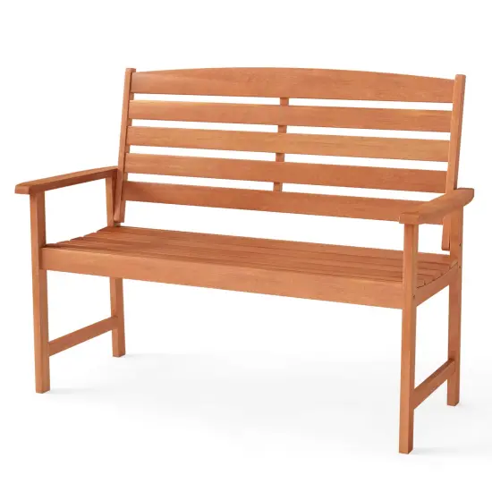 Costway Wooden Garden Bench 2-Person Patio Loveseat with Slatted Backrest Natural {2}