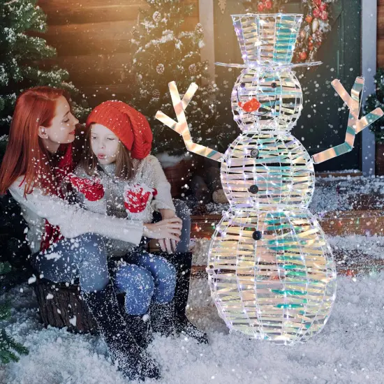 Costway 4 ft Iridescent Christmas Snowman with 100 White LED Lights Ground Stakes Zip Ties {4}