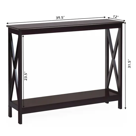 Costway 2-Tier Console Table x-Design Bookshelf Sofa Side Accent Table w/Shelf White\ Black\Espresso\Wood Grain {3}