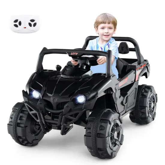 Costway 12V Kids Ride on Truck with Remote Control Slow Start Safety Belt Rear Storage Black {1}