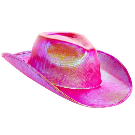 Pink Cowboy Hat - Sparkly Metallic Cowgirl Hat for Costume, Dress Up Birthday, Bachelorette Party Accessories (Adult Size, Hot Pink) {1}