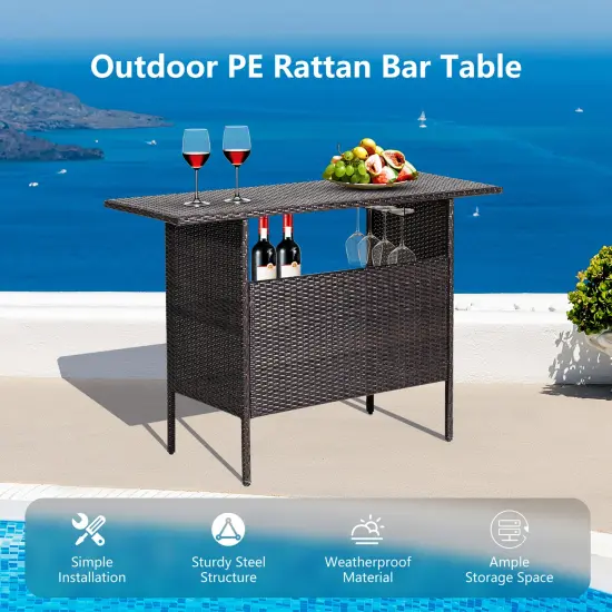Costway Patio Rattan Wicker Bar Height Counter Table Storage Shelf Rail Garden {5}
