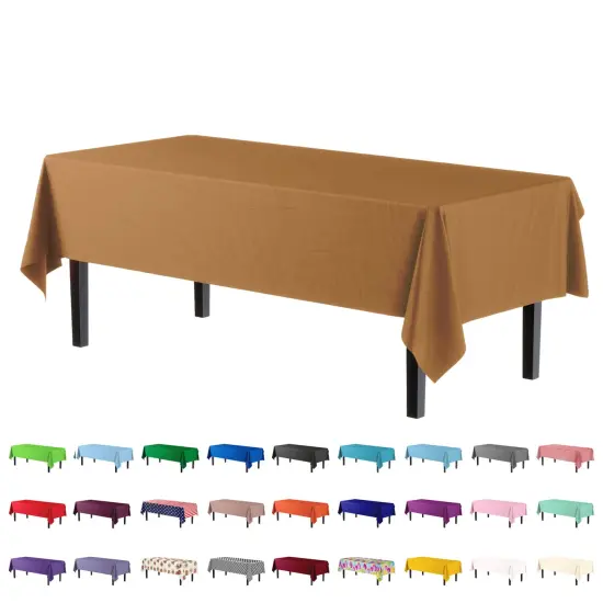 Exquisite 12-Pack Premium Plastic Tablecloth 54in. x 108in. Rectangle Plastic Table Cover Gold {2}