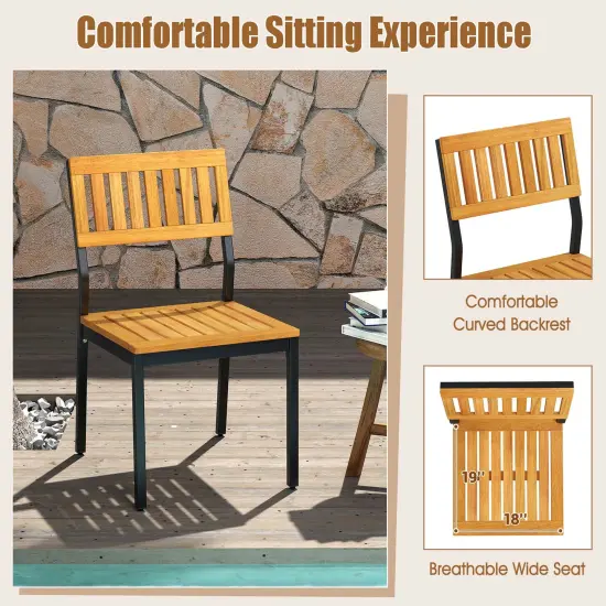 Costway Dining Chair Set of 2 Modern Patio Chairs/Acacia Wood Backrest, Slanted Seat {6}