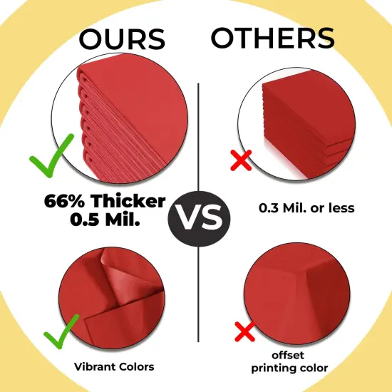 Exquisite 12-Pack Premium Plastic Tablecloth 54in. x 108in. Rectangle Plastic Table Cover Red {3}