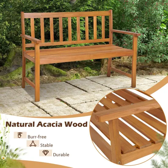 Costway2-Person Slatted Bench Patio Acacia Wood Loveseat 800 Lbs Outdoor Natural {5}