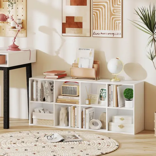 Costway 8-Cube Bookcase Bookshelf with 2 Anti-Tipping Kits Storage Organizer Rustic Brown/White {5}