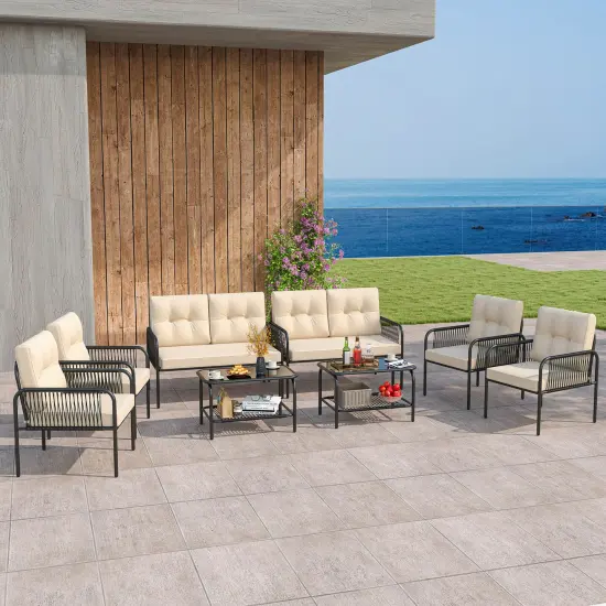 Costway 8 PCS Patio Furniture Set with Loveseat Tempered Glass Coffee Table & Soft Cushions {4}