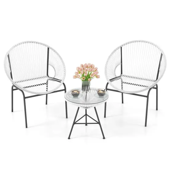 Costway 3PCS Patio Acapulco Furniture Bistro Set Plastic Rope Glass Table Black/Gray/Turquoise/White {8}