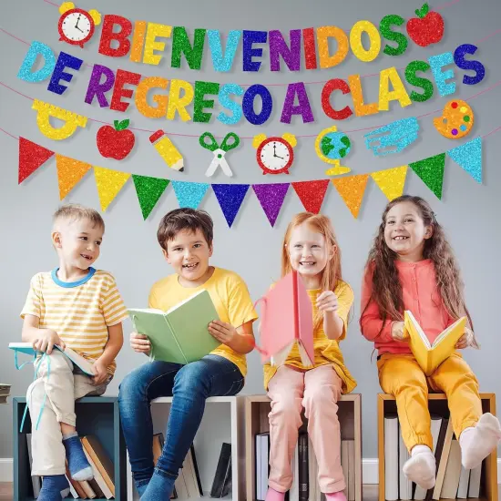 Glitter Back To School Decorations Bienvenidos Banner {2}