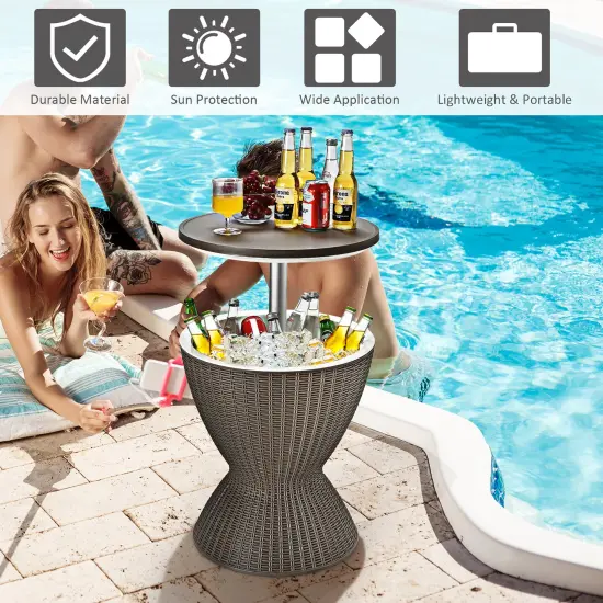 Costway 8 Gallon 3 in 1 Patio Rattan Cooler Bar Table Adjust Ice Bucket Brown\Black {4}