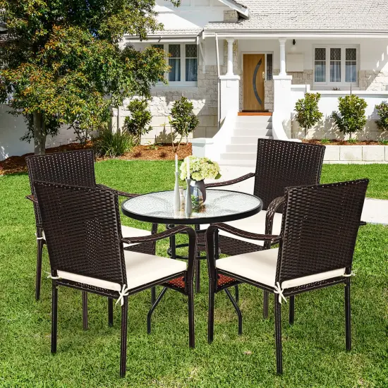 Costway Set of 4 Patio Rattan Dining Chair Stackable Cushioned Armrest Garden {3}