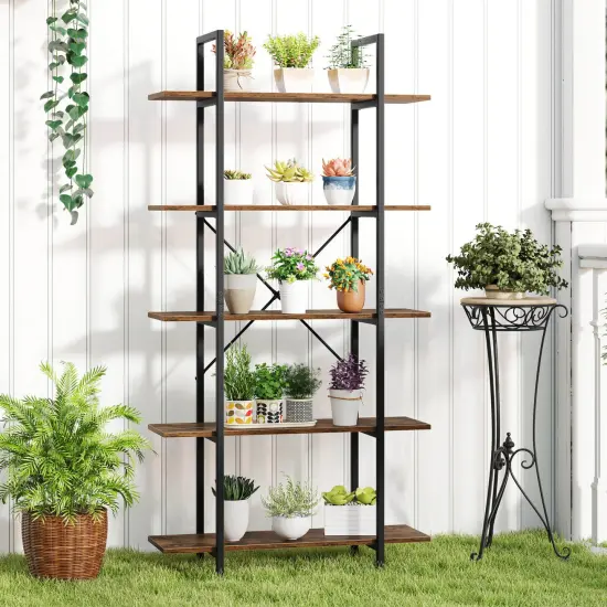 Costway 1/2 PCS 5-Tier Bookshelf 62" Tall Vintage Industrial Bookcase with Open Storage Shelves {5}