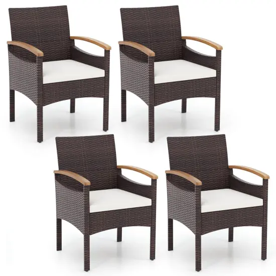 Costway Patio Dining Chairs Set of 2/4 with Acacia Wood Armrest Heavy Duty Metal Frame {1}
