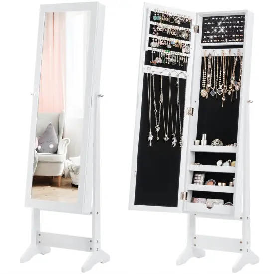 Costway Jewelry Mirrored Cabinet Armoire Organizer Storage Box with Stand Christmas Gift Black/White/Coffee/Brown {1}