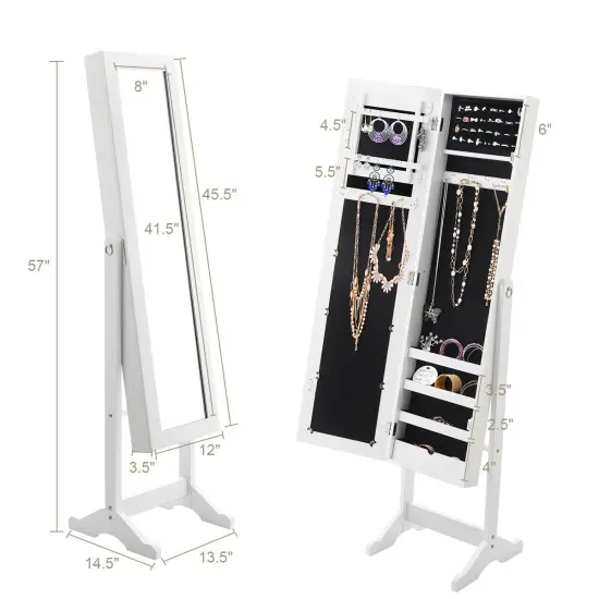Costway Jewelry Mirrored Cabinet Armoire Organizer Storage Box with Stand Christmas Gift Black/White/Coffee/Brown {3}
