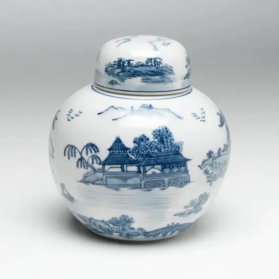 AA Importing 59766 Blue And White Round Jar With Lid {1}