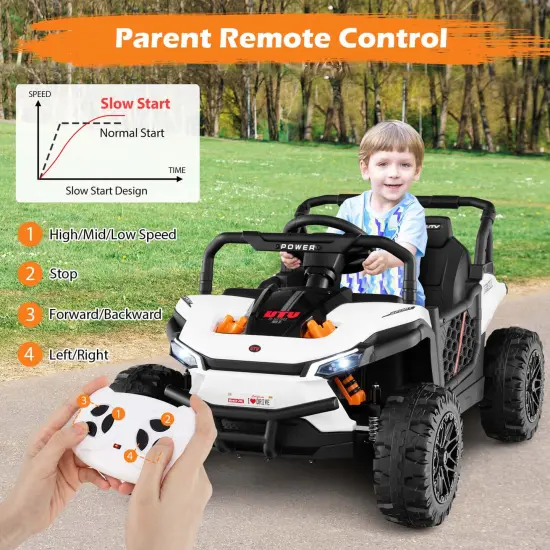 Costway 12V Kids Ride on Truck with Parental Remote 3 Speeds & Reverse Forward Function White/Red/Pink {10}