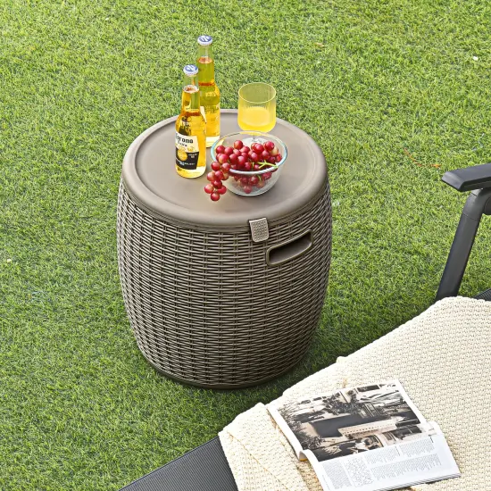 Costway 9.5 Gallon 4-in-1 Patio Rattan Cool Bar Cocktail Table Side Table Brown\Black {2}