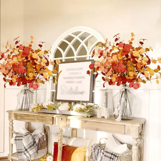 6 Pcs Artificial Eucalyptus Leaves 28'' Tall Fall Flowers Leaf {4}