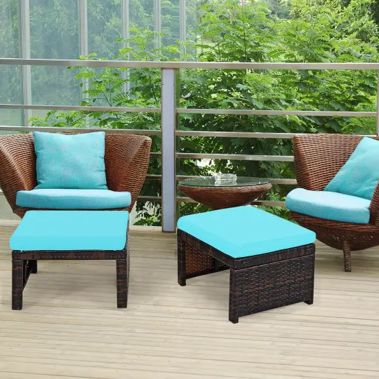 Costway 2PCS Patio Rattan Ottoman Cushioned Seat Foot Rest Furniture Turquoise\Red\White {8}