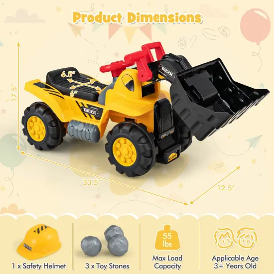Costway Kids Ride on Excavator with Realistic Sound Effects Big Bucket 3 Toy Stones Helmet {3}