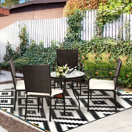 Costway Set of 4 Patio Rattan Dining Chair Stackable Cushioned Armrest Garden {4}