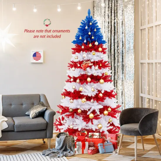 Costway 7.5 FT Patriotic Pre-Lit Artificial Christmas Tree with 1341 Branch Tips 480 Lights {5}