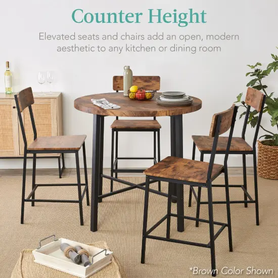 Best Choice Products 5-Piece Modern Round Counter Height Dining Set w/ 4 Chairs, 1.5in Thick Table Light Brown/Black {3}