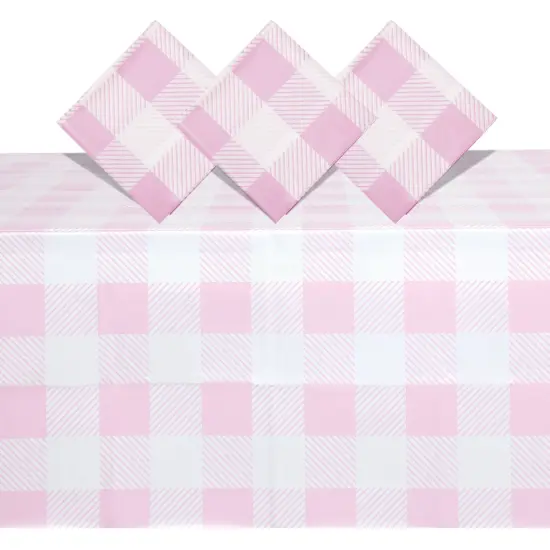 3 Pack White and Pink Plaid Tablecloth for Camping Birthday Party Supplies (5 x 9 Feet) {1}