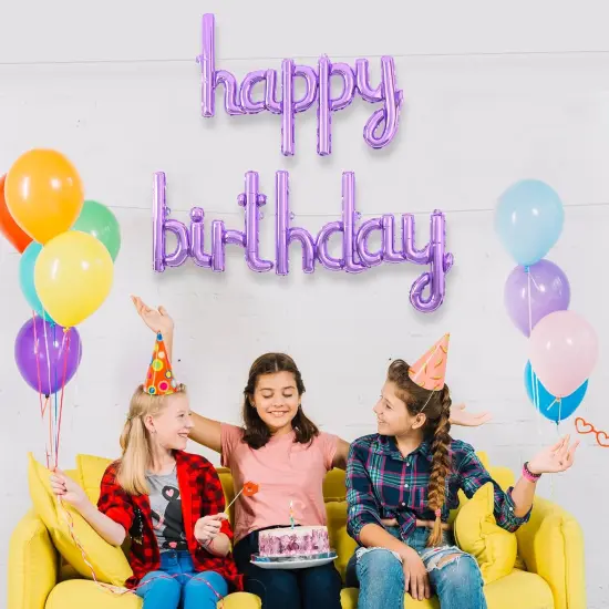 Happy Birthday Cursive Foil Balloons - Purple {3}