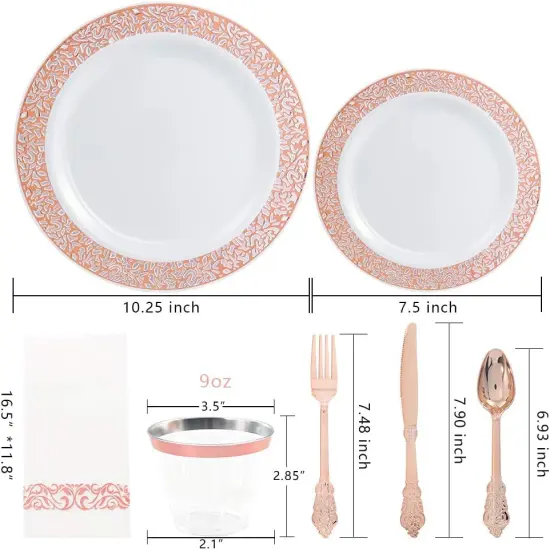 Lace Plastic Dinnerware Set with Silverware & Napkins &ndash; Wedding, Party, Mother&rsquo;s Day {4}