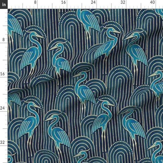 Various Fabrics by the Yard or Fat Quarter Teal Crane Bold Large Scale Art Deco Blue Birds Modern Watercolor Arches Custom Printed Fabric by Spoonflower {1}