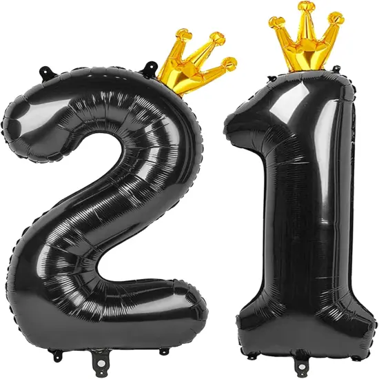 Black Number 21 Balloon 40 inch, 21 Number Balloon, 21st Black Birthday {1}