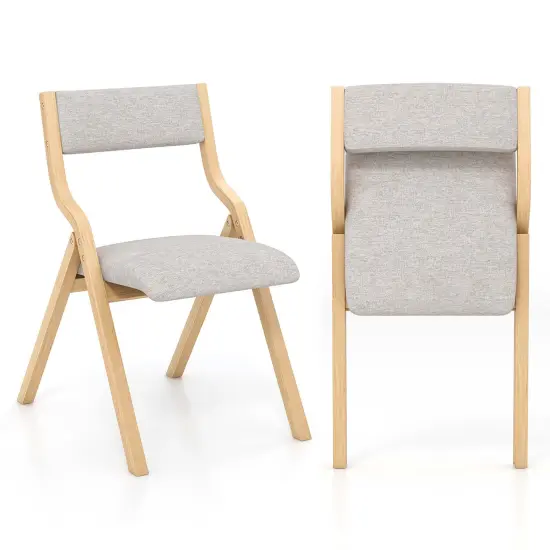 Costway Folding Dining Chair Set of 2 Wooden Upholstered Modern Linen Fabric Padded Seat {8}