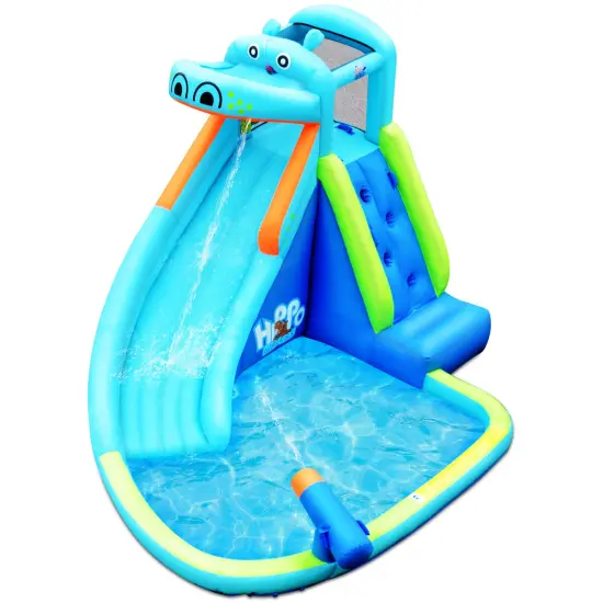 Costway Inflatable Kids Hippo Bounce House Slide Climbing Wall Splash Pool w/740W Blower {6}